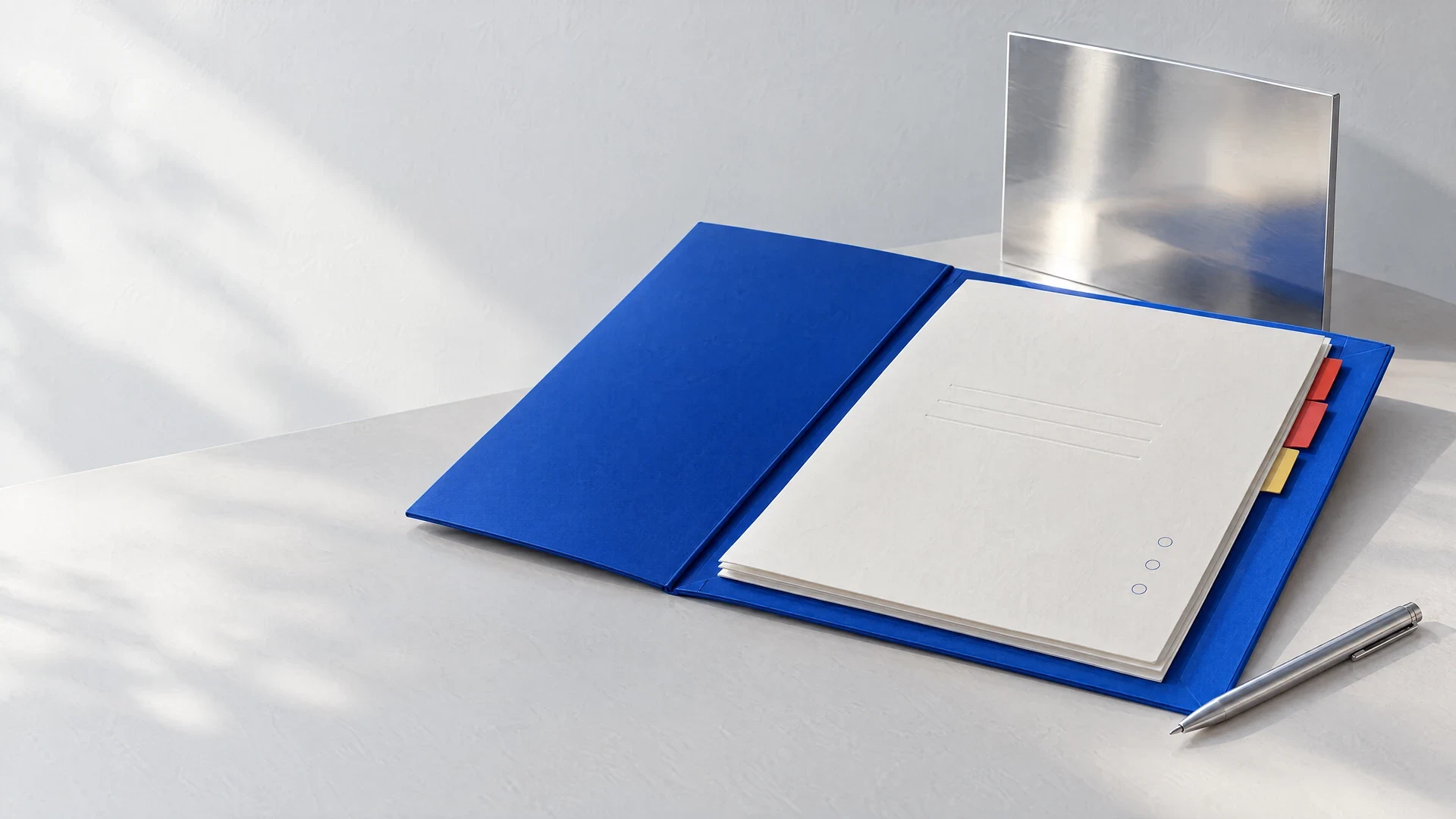 Conceptual photograph of a document portfolio prepared to organise professional skills and experience.