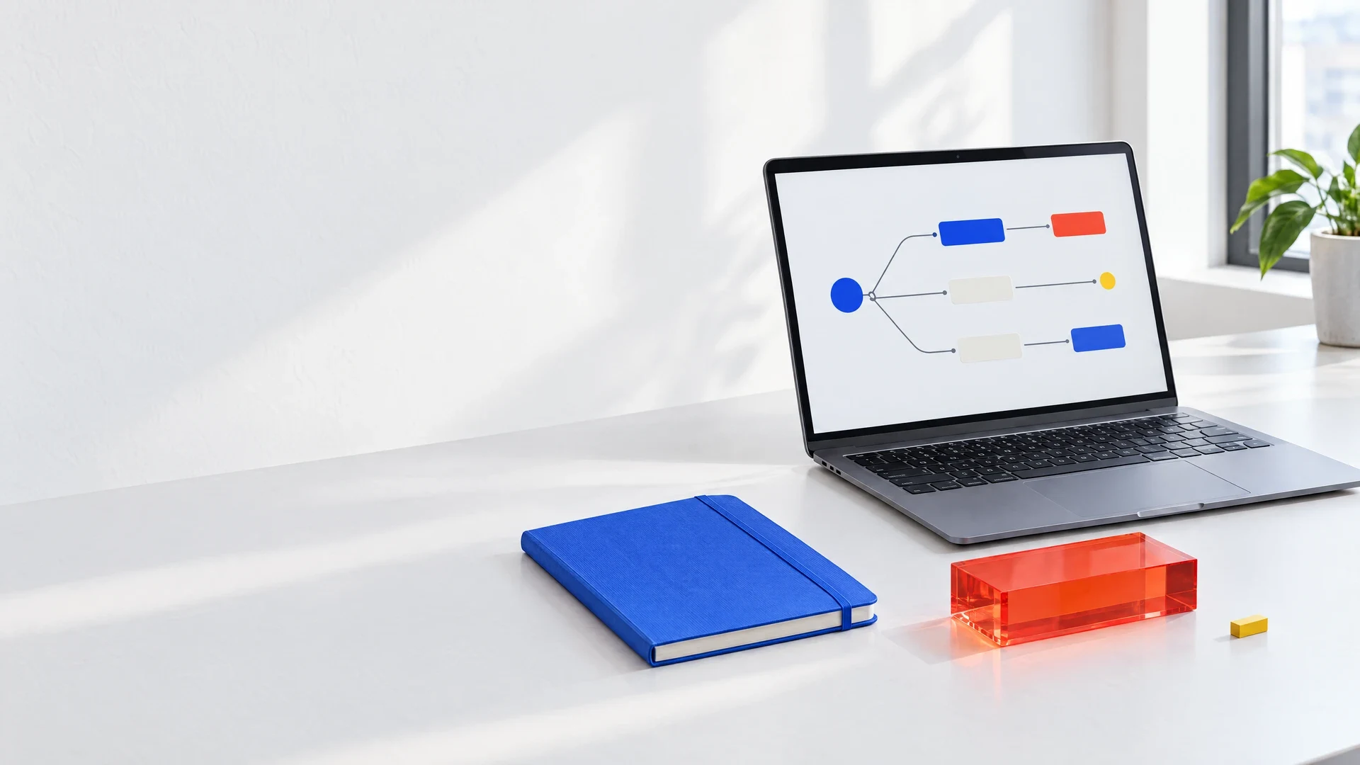 Conceptual editorial photograph of a digital analyst's workspace with an unbranded laptop.