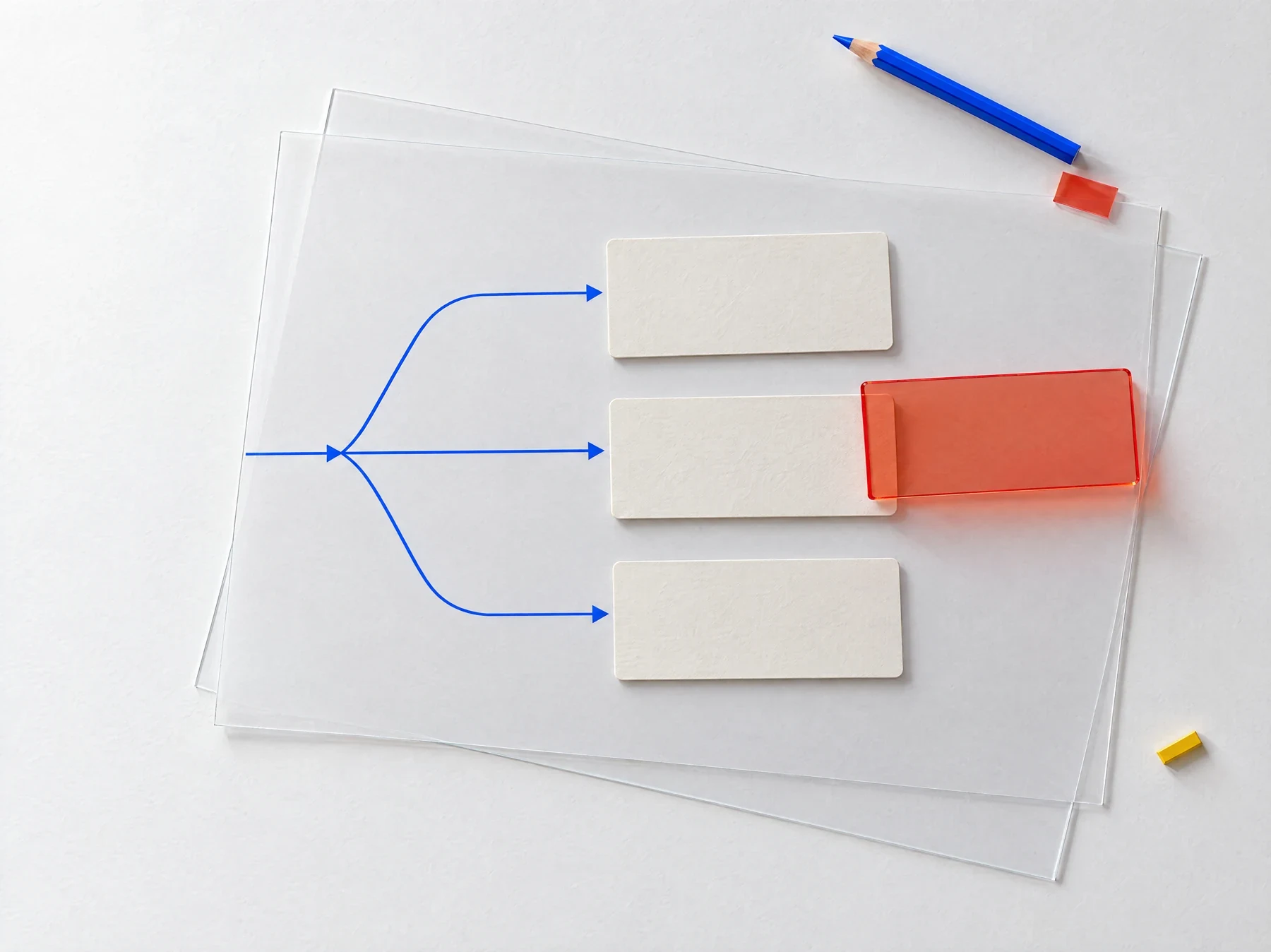 Conceptual study of paper requirements cards organised on a transparent process map.